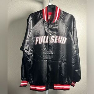 NWT FULL SEND Unisex Black Satin Jack Full Snap Embroidered Logo Jacket - Large